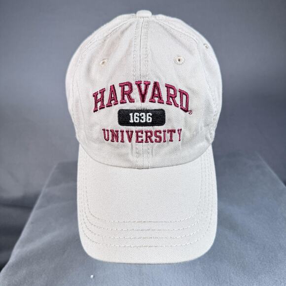 Harvard Crimson Hat Cap Strap Back Mens Khaki Cream NCAA College University 1636 - Picture 1 of 8